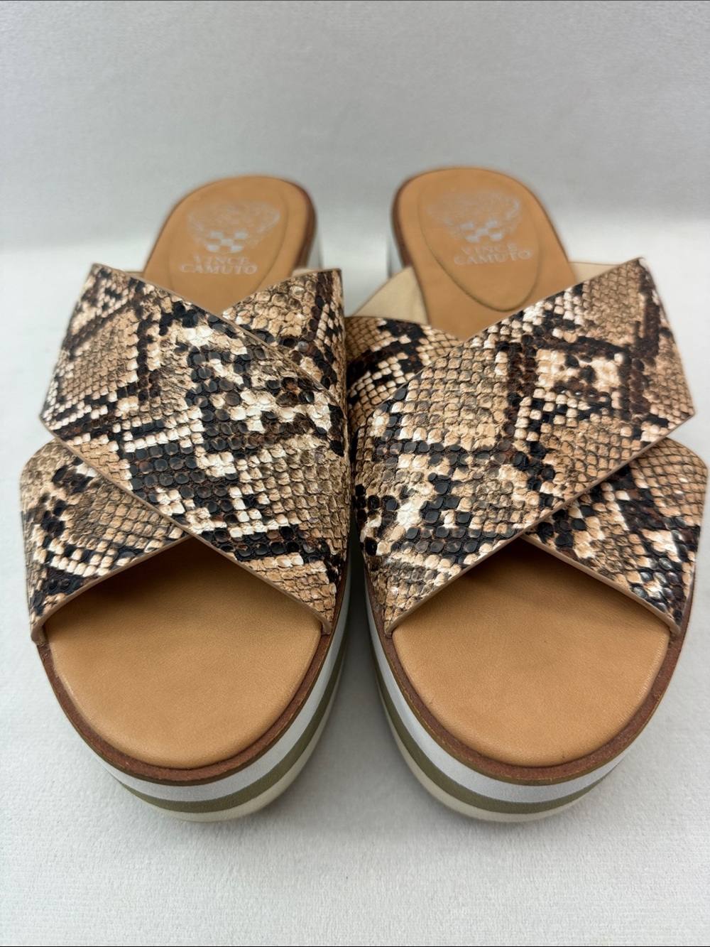 Vince Camuto Snake Print Platform Slide Sandals in Cream Brown Tan - Picture 2 of 8